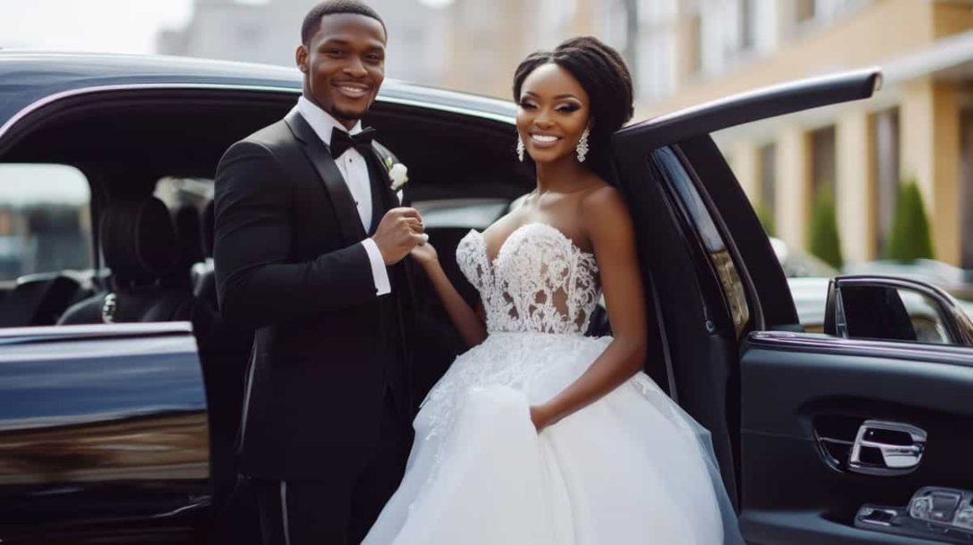 Bride-+-Groom-Enter-Exit-Car Bride and groom entering ceremony from a fancy car